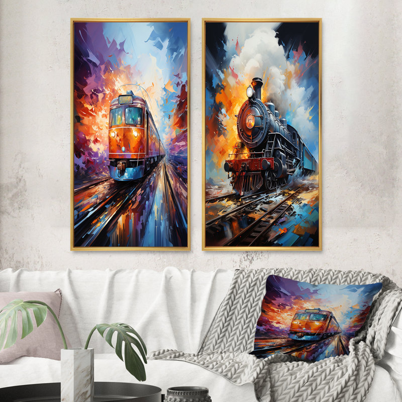 «Abstract Train Whirlwind», 2 pièces sur toile, H 40 po x l 40 po, Encadrement doré