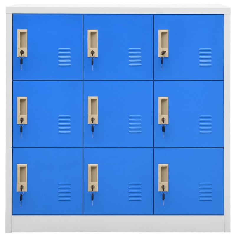 Metal 3 - Tier 90cm School Locker, Light Grey/Blue
