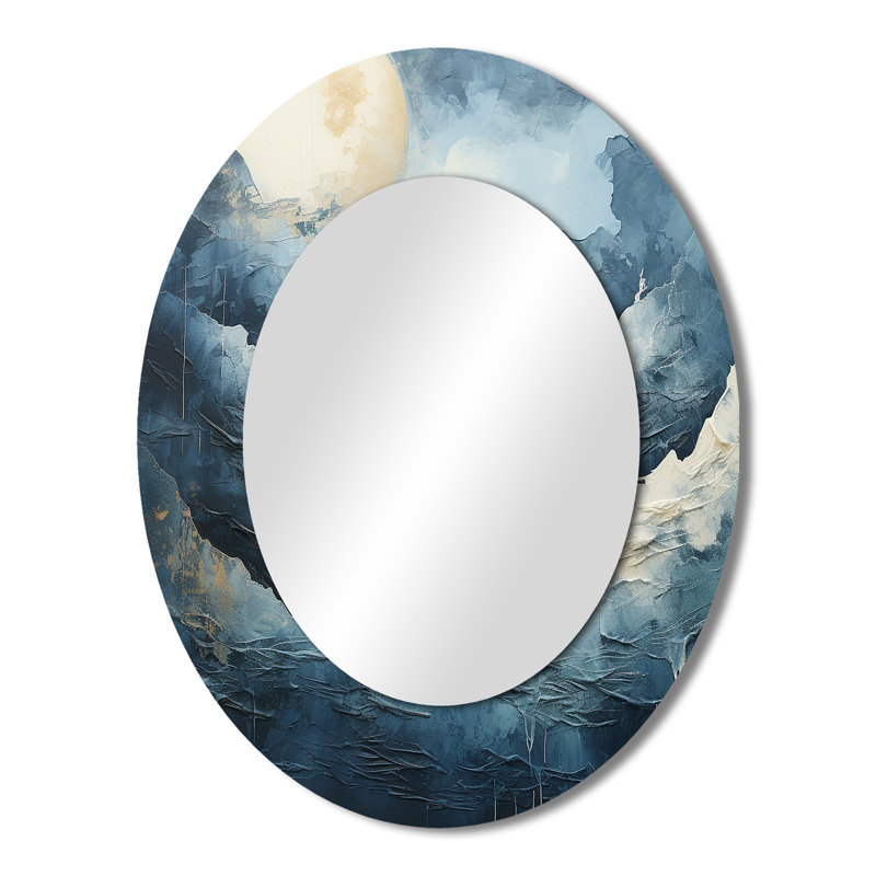 Noir et blanc mystique clair de lune Mountain River - Grand miroir mural ovale sur métal, 43 po x 33 po