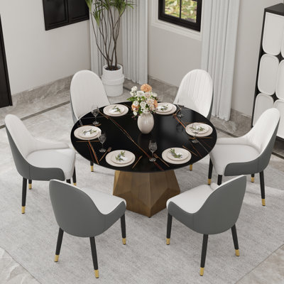 7 - Piece Stone Top Pedestal Dining Set