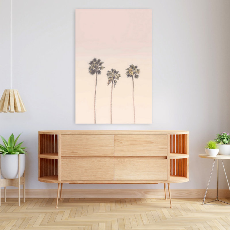 «Peachy Palms», art mural contemporain abstrait, H 48 po x l 32 po