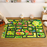 Tapis rectangulaire en polyester tissé à la machine vert / jaune / rouge Adrinna