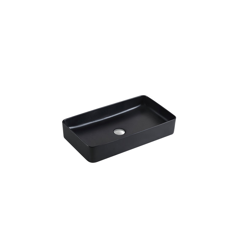 DAX Ceramic Rectangle Bathroom Vessel Basin, Matte Black, Matte Black