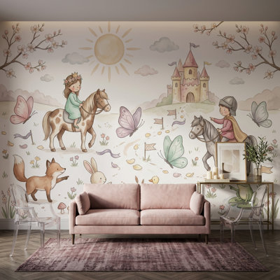 Décoration murale amovible à fond blanc avec papillons pastel