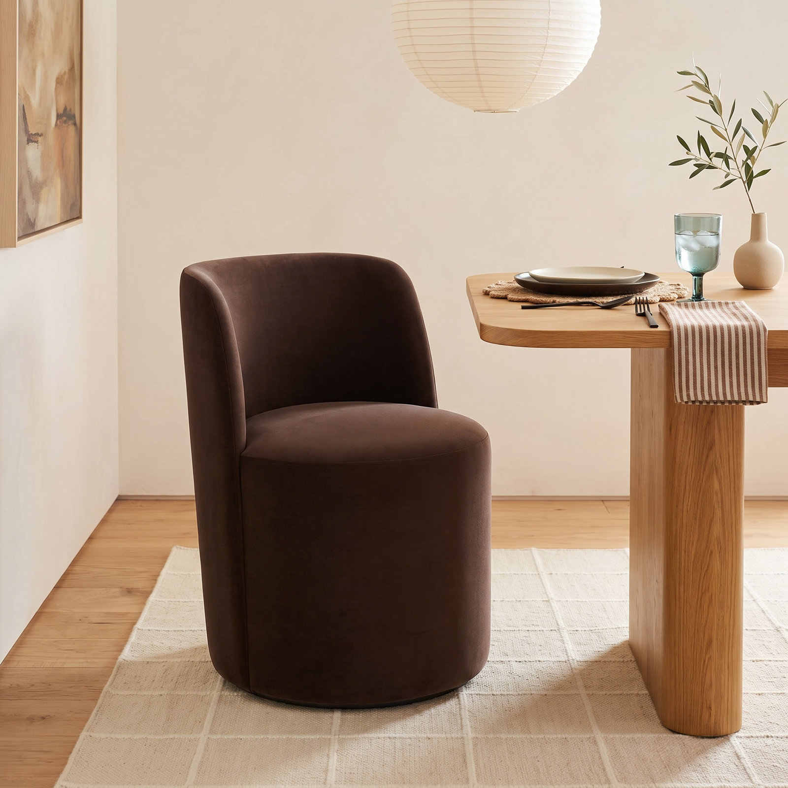 Begonia Swivel Dining Chair, Classic Chocolate Velvet