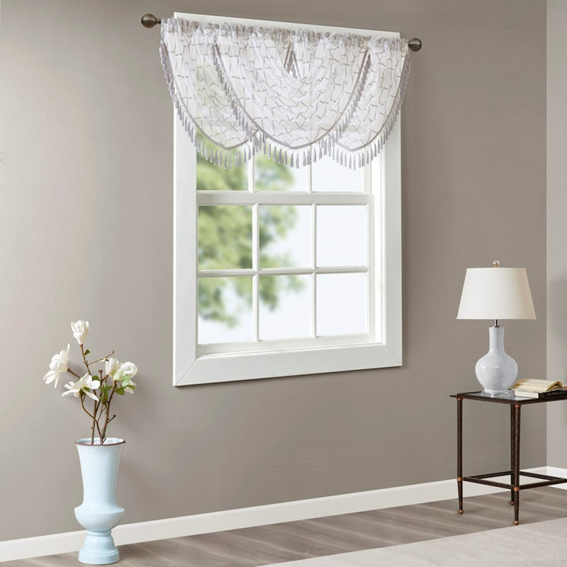 Diamond Sheer Embroidered Waterfall Valance White/Grey 38X46", Gray/White
