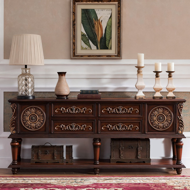 Console de style européen de luxe rétro, H 33,1 po x l 78,7 po x P 15,7 po, Brun