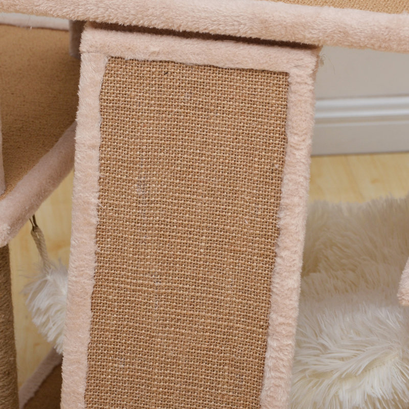 Beige 75" Freestanding Cat Tree with Sisal Posts and Faux Fur Perches