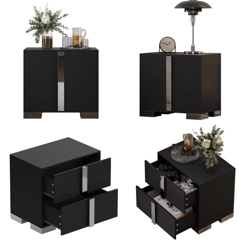 Table de chevet 2 tiroirs Modern, Noir