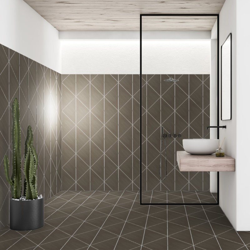 Refinery 12'' W x 12'' L Porcelain Triangle Singular Tile, Shadow