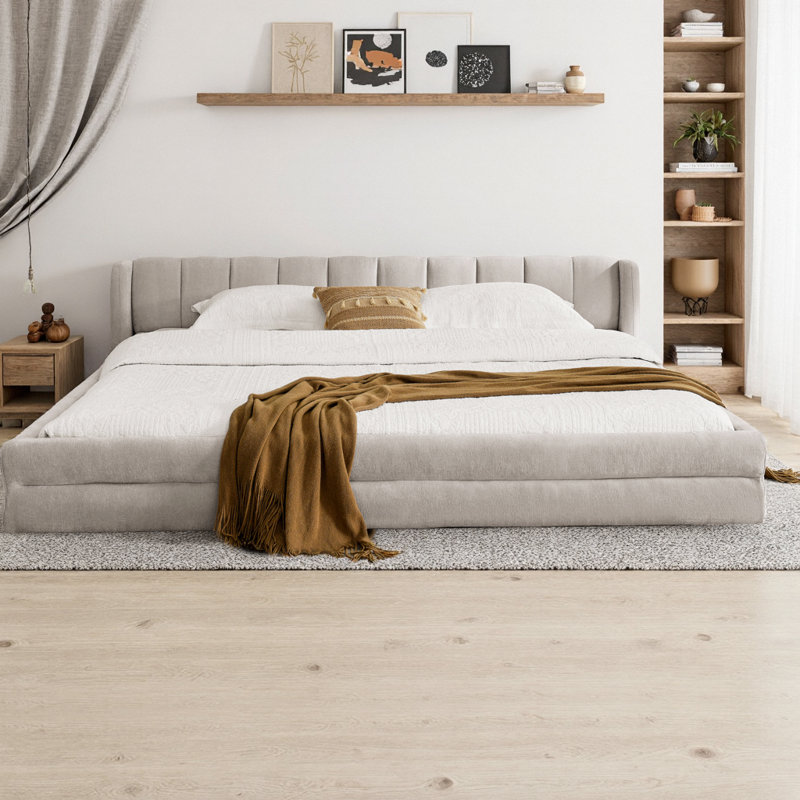 Structure de lit tapissier très grand Cocoon, Beige