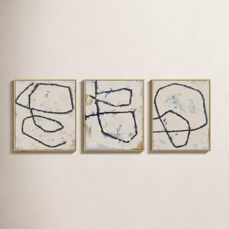 Twisted 4, 5, 6 by Jacques Pilon - 3 Piece Print Set, 30" H x 24" W x 1.25" D, Gold Framed Canvas