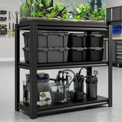 3-Tier Heavy Duty Metal Aquarium Stand, 990 lbs Capacity Fish Tank Rack for 30-40 Gallon Tanks, Bolt-Free Adjustable Shelving Unit, Black