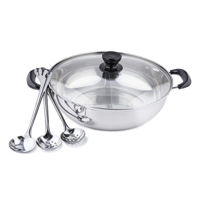 Marmite à double shabu en acier inoxydable de 11 pouces avec cloison Tayama (28 cm)