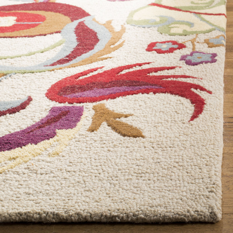 Tapis en laine crocheté à la main à motif floral Emrick, Rectangle 2 pi 6 po x 4 pi