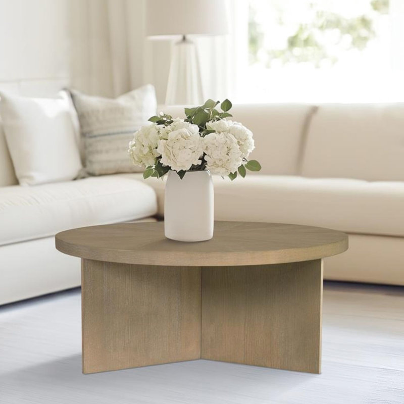 Table basse ronde en placage massif avec grège récupéré et motif, 36 po de largeur, 16,5 po de hauteur, facile à nettoyer, assemblage requis en grège, 36 po, H 16,5 po, nécessaire