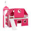 Lit mezzanine double avec tente et tour Slide - Rose