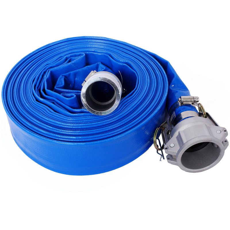 1.5" ID × 50 Ft Pool Backwash Hose, Heavy Duty Reinforced Blue PVC Lay Flat Water Discharge Pump Hoses For Swimming Drain Pools And Clean Filters, With Aluminum Camlock C And E Fittings