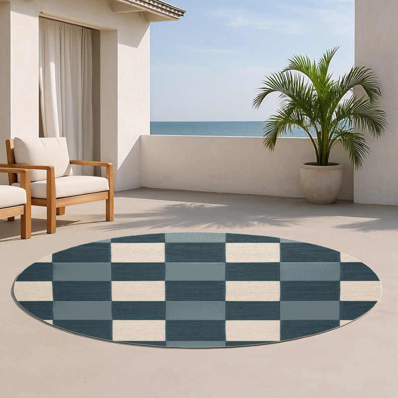 Tapis d'intérieur et d'extérieur à carreaux vert, Rond 5 pi