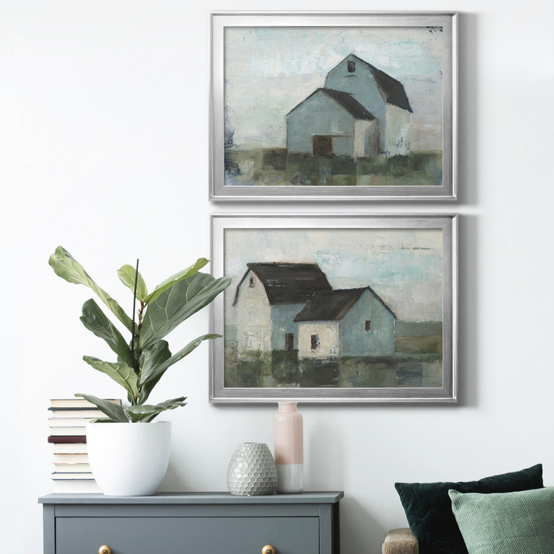 Barn at Sunset I - Ensemble de 2 reproductions de cadres photo, H 30,5 po x l 45 po x P 1,25 po, Argent