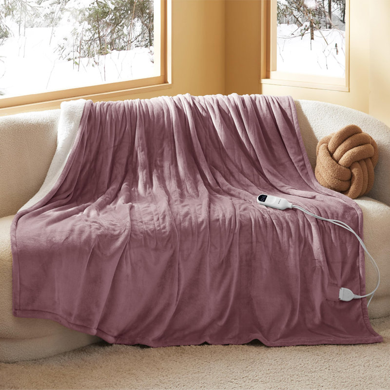 Couverture chauffante en flanelle d'hiver, chauffage rapide avec 10 réglages de temps et 6 réglages de chaleur, Lit double