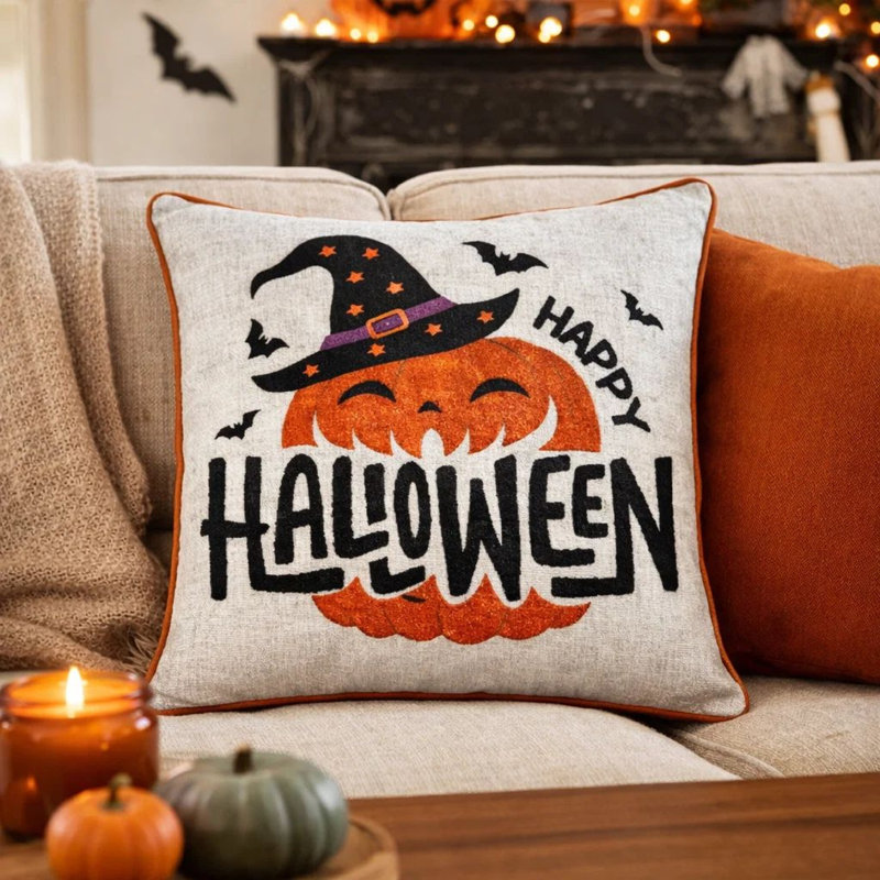 Housse de coussin d'Halloween citrouille brodée Halloween
