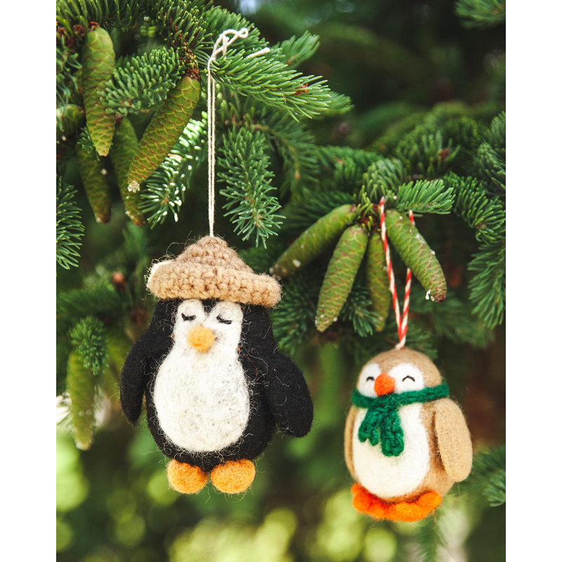 Felted Festive 4.5'' Handmade 100% Wool Animals Shatterproof Holiday Shaped Ornament