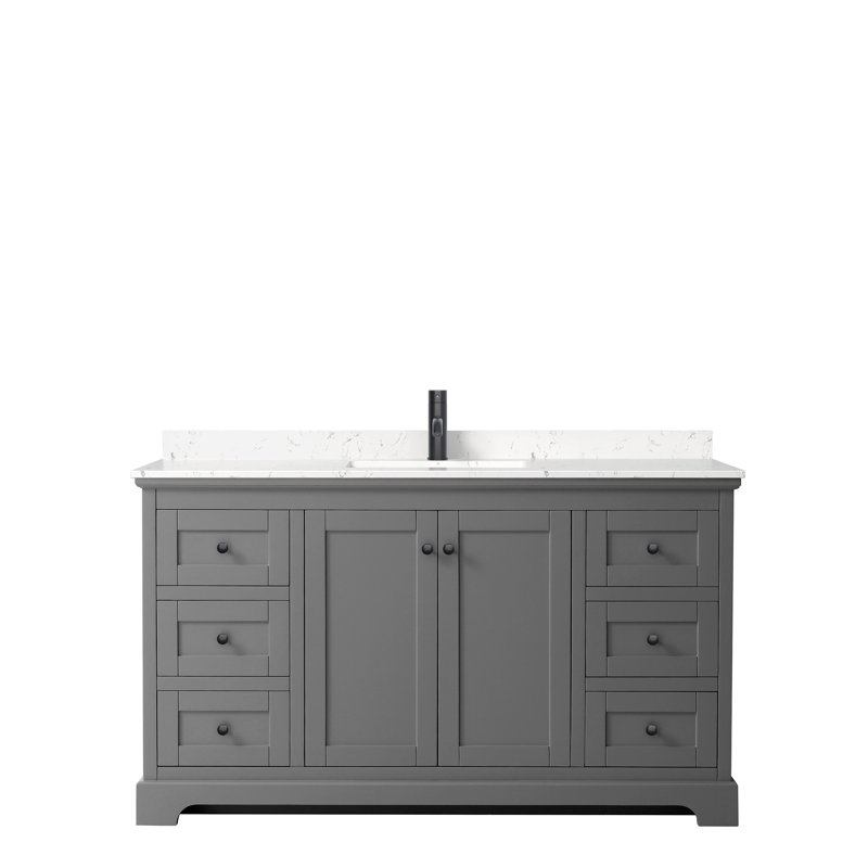 Ensemble de meuble-lavabo simple 60 po Avery, Marbre de culture blanc, Gris foncé, Noir mat