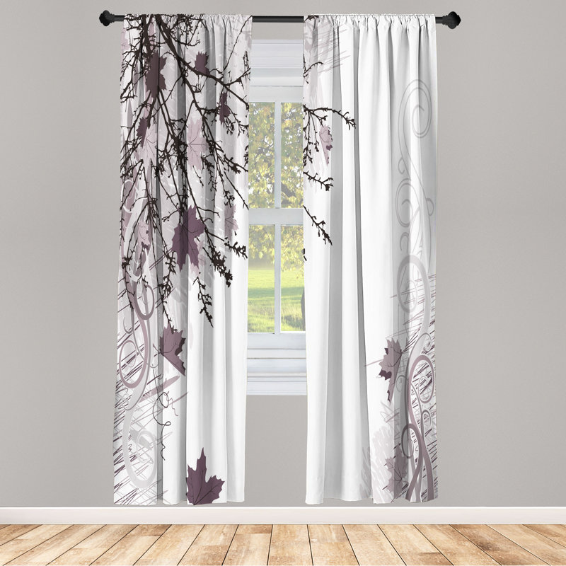 Ebern Designs Nature Curtains, Fall Earth Tones Autumn Leaf, Pair of 28", Taupe Gray, 28" W x 84" L