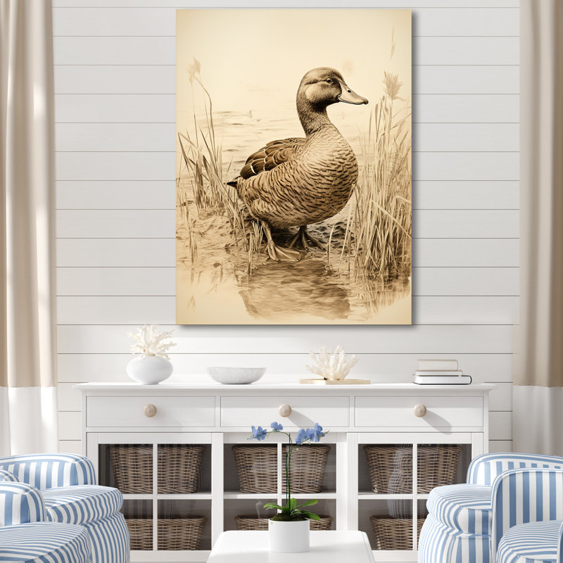 «Brown Duck Elegance II» - Art mural animal canard, Toile tendue, H 32 po x l 24 po x P 1 po