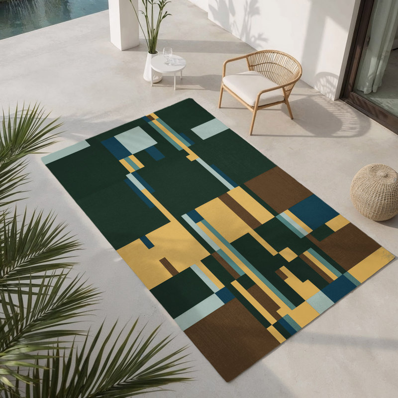 Plains In Pixels Indoor And Outdoor Area Rug, Rectangle 9' x 12'