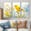 Oiseau pinson sur une tige de fleur sauvage II - art mural oiseau - ensemble de 3