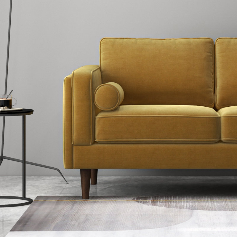 Audrei 86'' Velvet Square Arm Sofa, Dark Yellow Velvet
