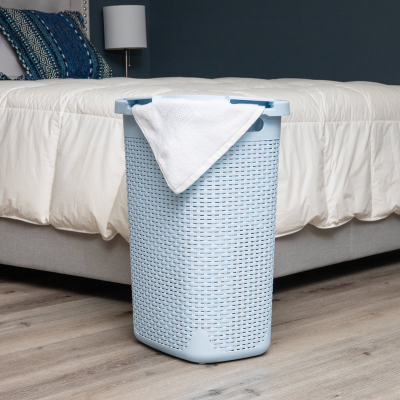  60 L Slim Laundry Hamper, Clothes Basket, Lid, Plastic, 24" H x 14.25" W x 10.1" D, Blue