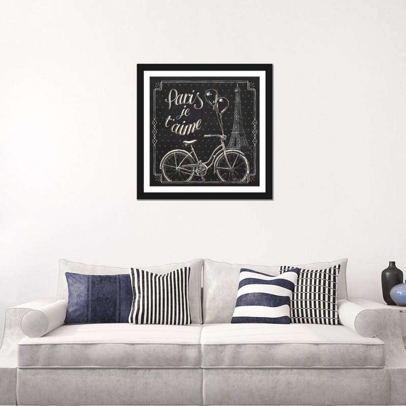 « vive paris vii », art textuel sur toile tendue, H 16 po x l 16 po x P 1 po, Papier avec cadre noir, Blanc