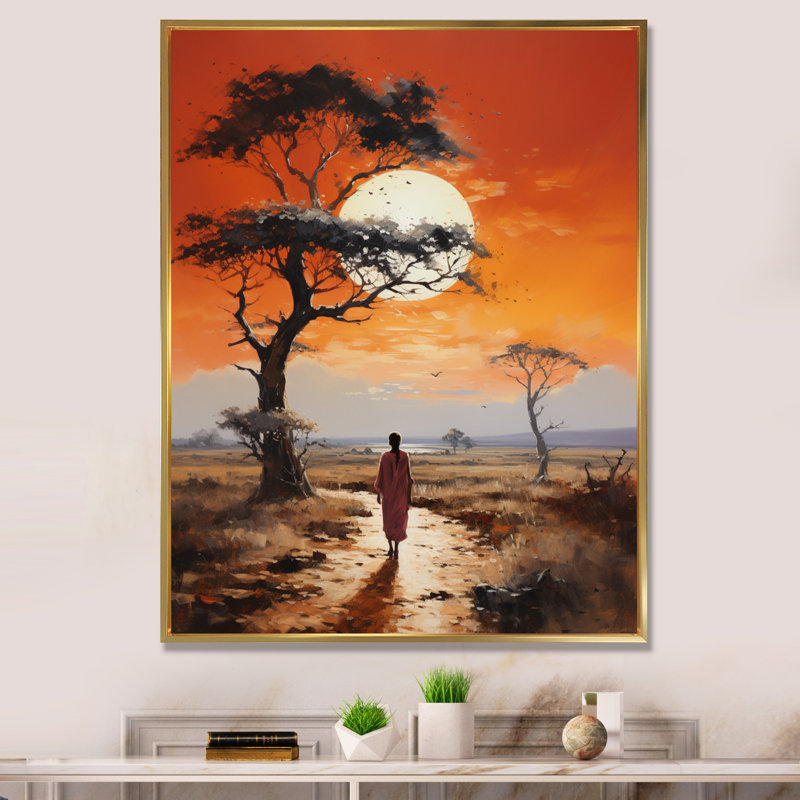 Baobab arbre paysage IV, H 20 po x l 12 po x P 1 po, Toile avec cadre flottant or