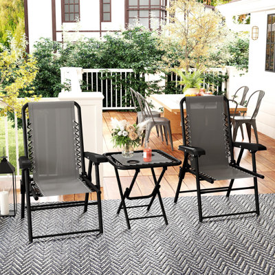 3 Pieces Patio Bistro Set, Outdoor Folding Chairs & Table Set