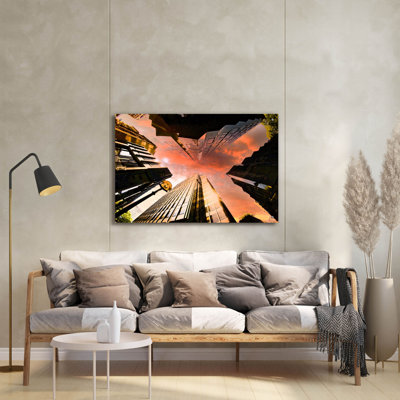 «Sunset Skyscrapers» par Mark A Paulda, art mural en verre, 36 po x 24 po
