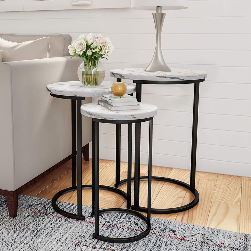 Ensemble de 3 tables gigognes, tables d'appoint rondes en faux marbre pour salon, chambre à coucher ou bureau personnel, ensemble de tables de bout modernes