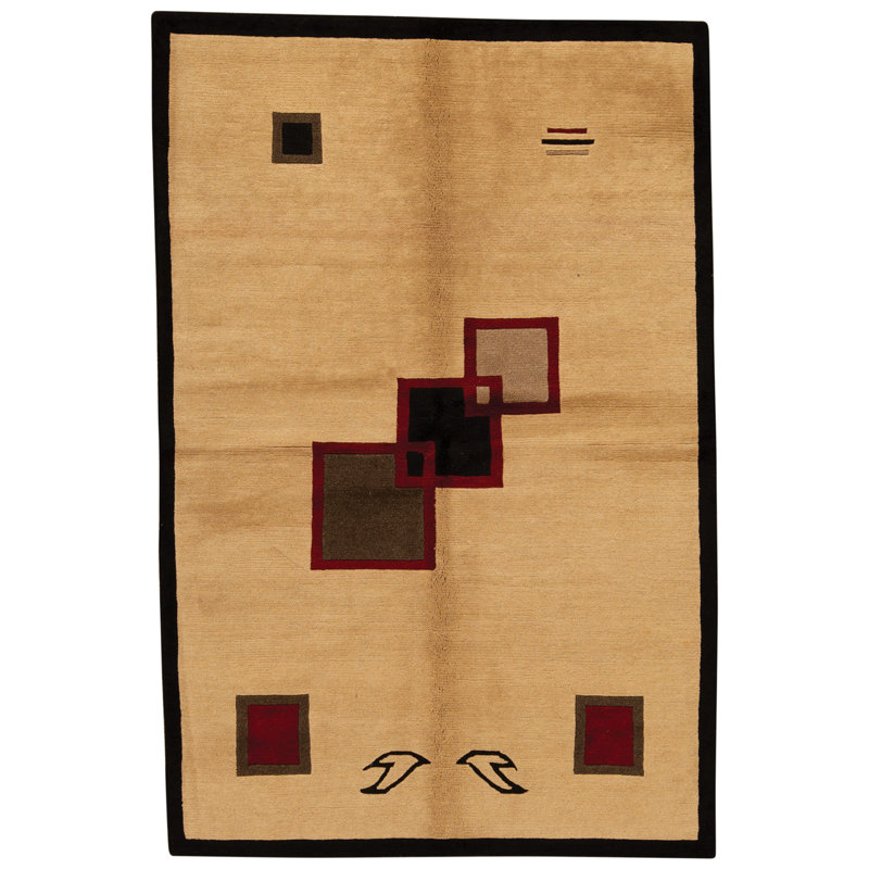 Hand Knotted Wool Area Rug in Natural And Black