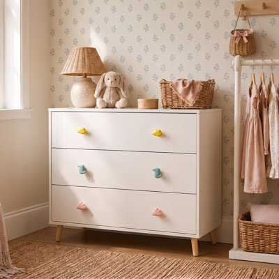 Commode 3 tiroirs pour enfants, table de chevet pour chambre à coucher, armoire de rangement pour tout-petit pour salon, chambre d'enfant, chambre de bébé, garde-robe, appartement (blanc)
