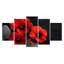 Fleurs rouges rouges et noires en verre, ensemble d'art sur toile I Pensies