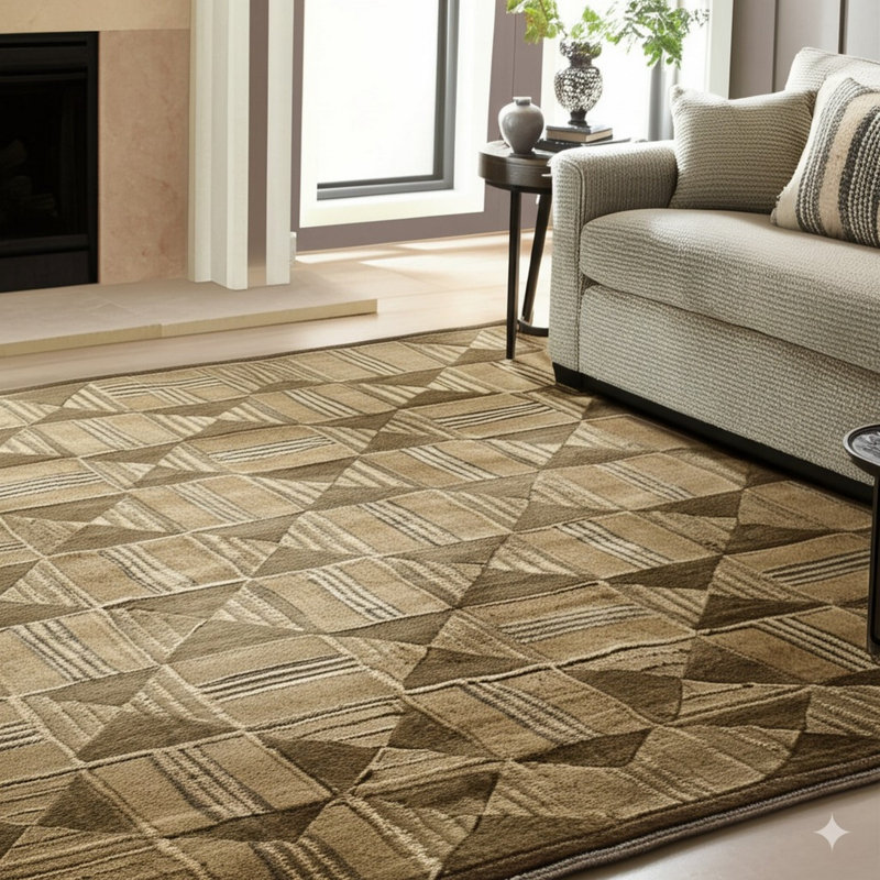 Tapis contemporain brun à motif géométrique triangulaire en laine noué à la main brun, 9 pi x 12 pi