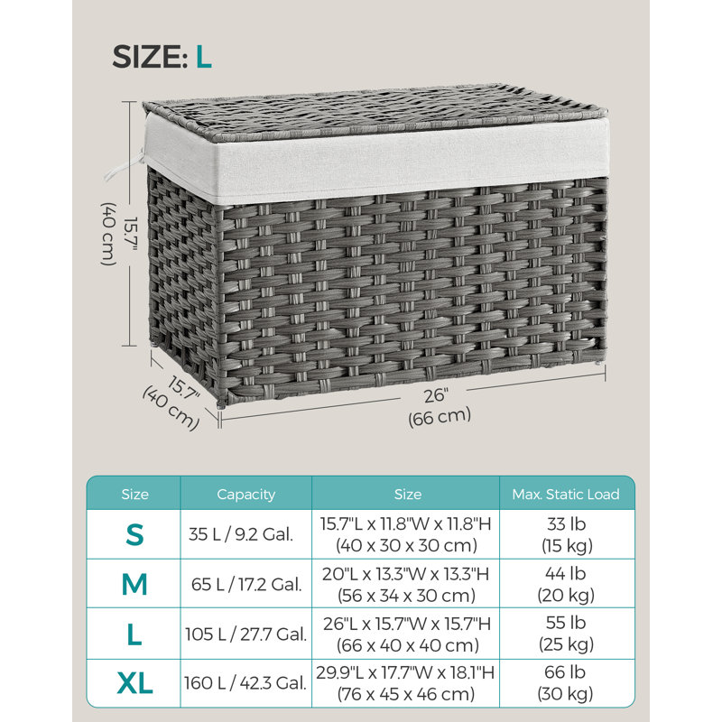 Metal Laundry Hamper with Handles, Grey