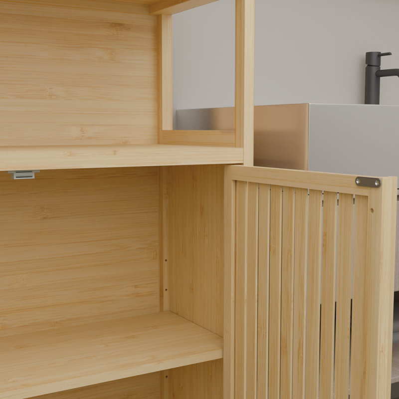 Armoire de rangement pour salle de bain 65 po avec tablettes et portes de 65 po de hauteur, armoire autoportante en lin avec tablettes ouvertes et rangement fermé pour la salle de bain, la salle de lavage ou le vestibule