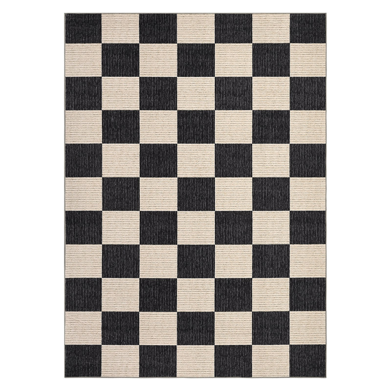 Tapis lavable en damier avec envers antidérapant, Noir, 8 x 10 pi