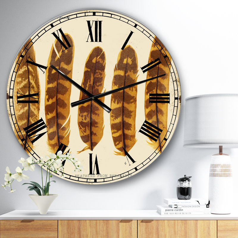 Cinq plumes de faisan - Grande horloge murale, Petit