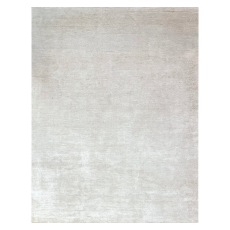 Ivory Solid Wool Silk Blend Rug - 9' x 12'