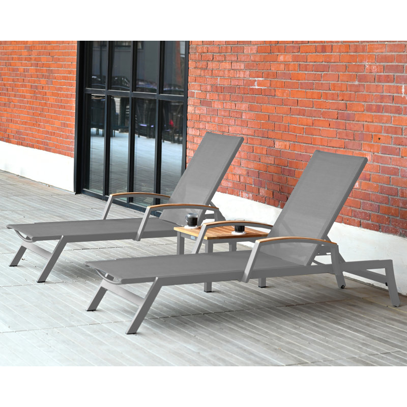 Aluminum Sling & Teak Tribeca Stacking Chaise Lounge, Silver