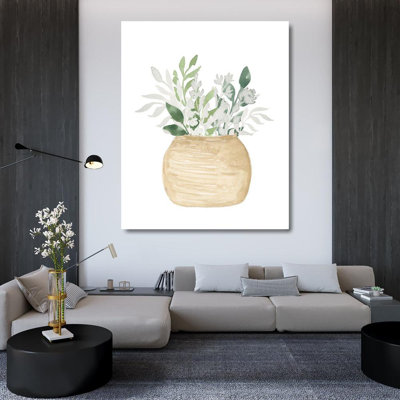 August Grove® Price, Lucille Gallery Wrapped Canvas Art Titled: Pot Of White Floral